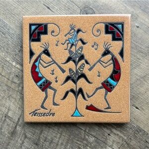 Teissedre Kokopelli Flute Players Pueblo Tile Vintage Trivet Southwestern USA